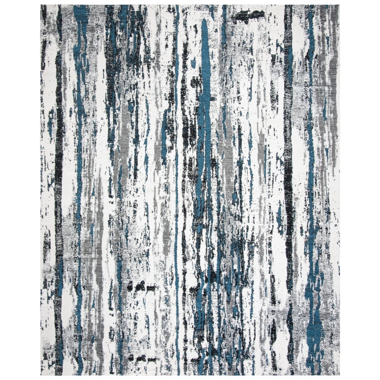 Ivory and Navy 8' x 10' Flat Woven Cotton Chenille Rug