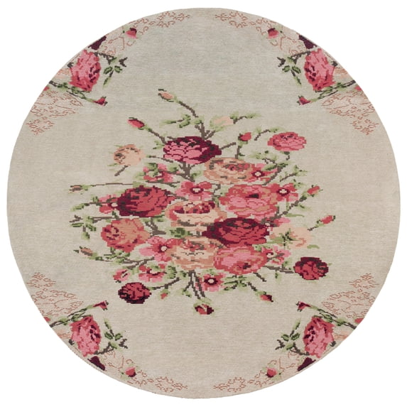 SAFAVIEH Classic Vintage Morven Floral Polyester Area Rug, Beige/Red, 6' x 6' Round