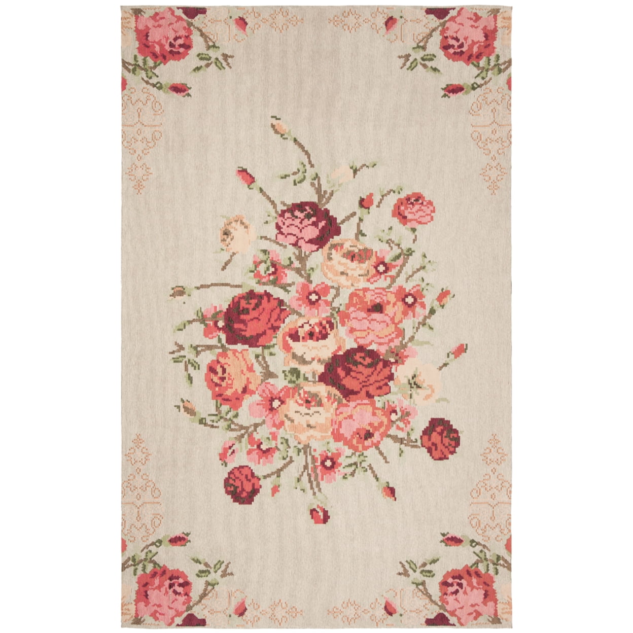 SAFAVIEH Classic Vintage Morven Floral Polyester Area Rug, Beige/Red, 9' x 12'