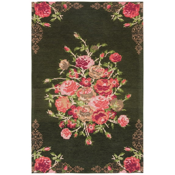 SAFAVIEH Classic Vintage Morven Floral Polyester Area Rug, Green/Red, 2' x 3'