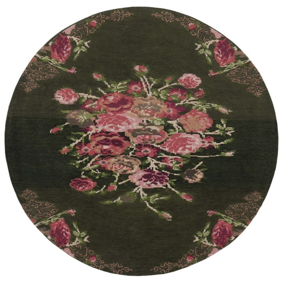 SAFAVIEH Classic Vintage Morven Floral Polyester Area Rug, Green/Red, 6' x 6' Round