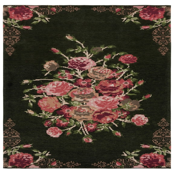 SAFAVIEH Classic Vintage Morven Floral Polyester Area Rug, Green/Red, 6' x 6' Square