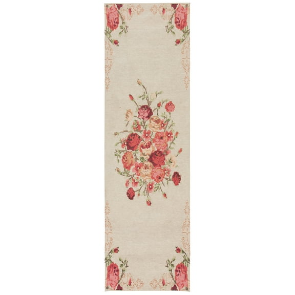SAFAVIEH Classic Vintage Morven Floral Polyester Runner Rug, Beige/Red, 2'3" x 12'