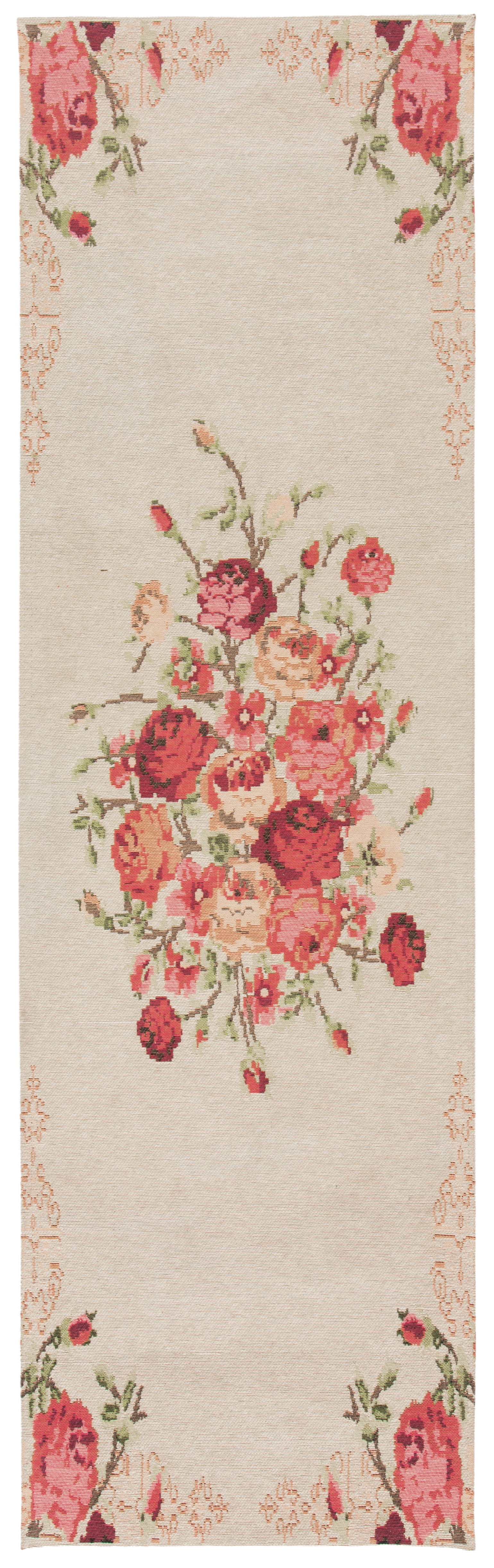 SAFAVIEH Classic Vintage Morven Floral Polyester Runner Rug, Beige/Red, 2'3" x 14'