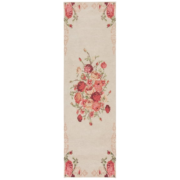 SAFAVIEH Classic Vintage Morven Floral Polyester Runner Rug, Beige/Red, 2'3" x 14'