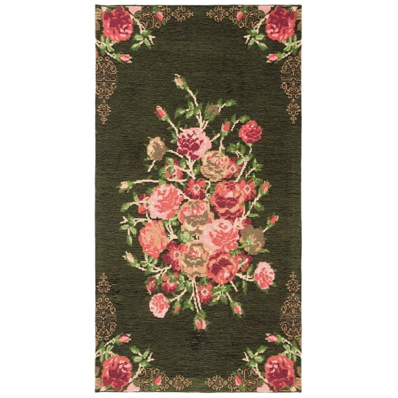 SAFAVIEH Classic Vintage Morven Floral Polyester Runner Rug, Green/Red, 2'3" x 6'
