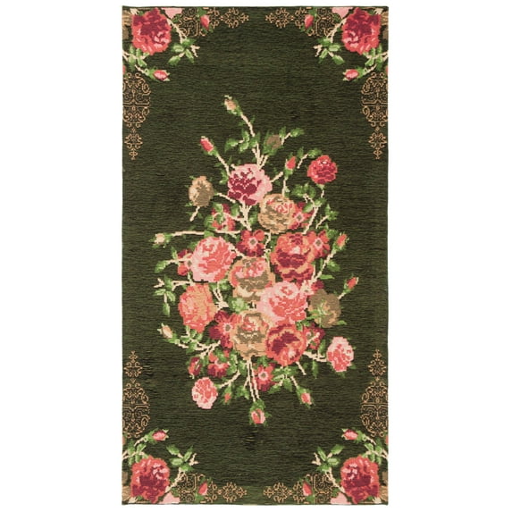 SAFAVIEH Classic Vintage Morven Floral Polyester Runner Rug, Green/Red, 2'3" x 6'