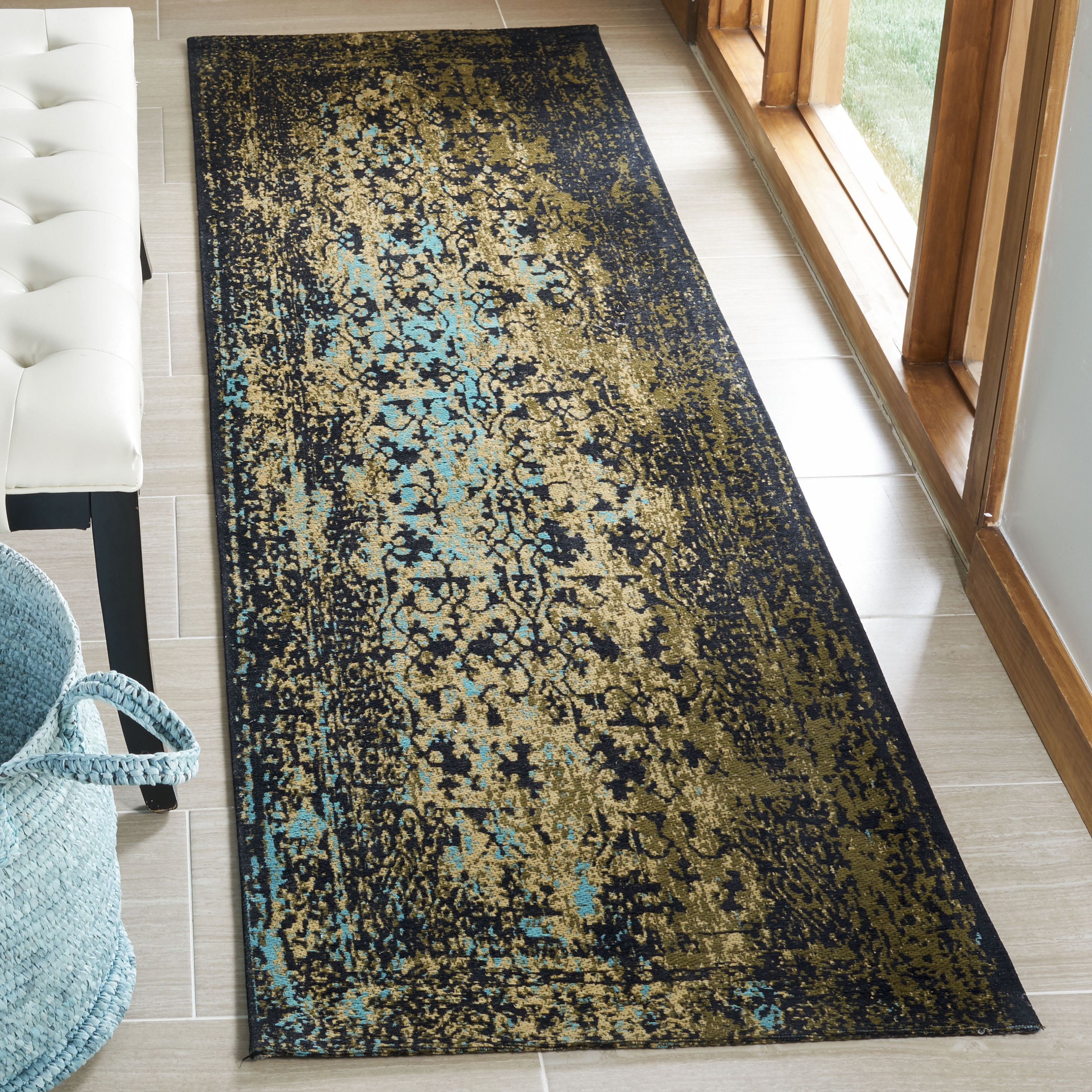 Black and Olive Flat Woven Reversible Runner Rug