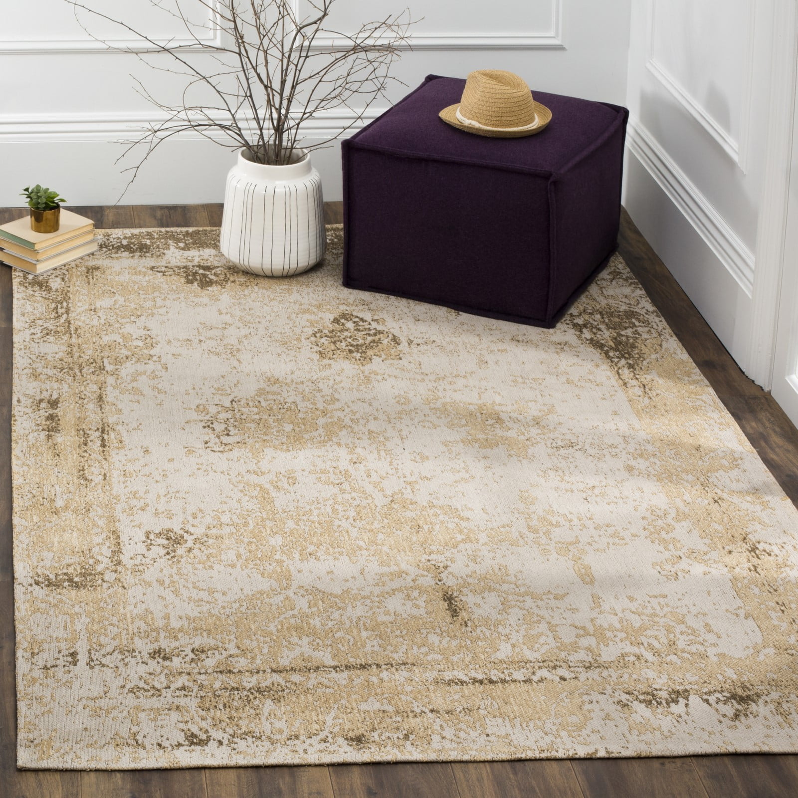 Sand Flat Woven Synthetic Vintage Area Rug, 3' x 5'