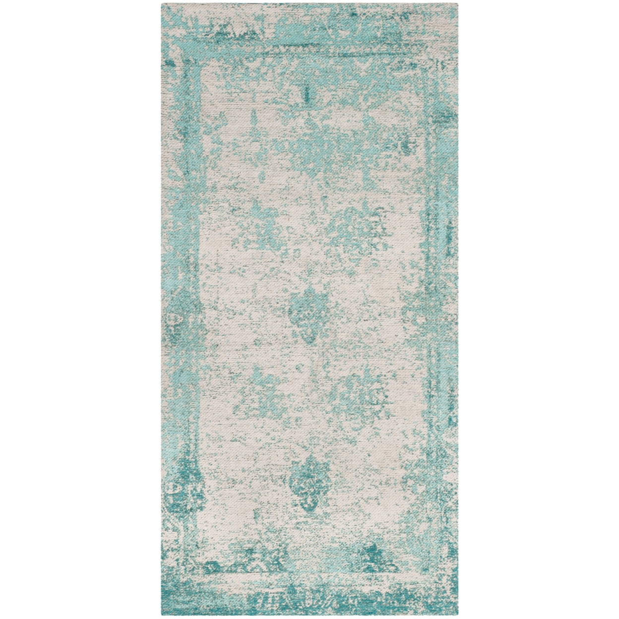 Turquoise and Beige Flat Woven Rectangular Area Rug