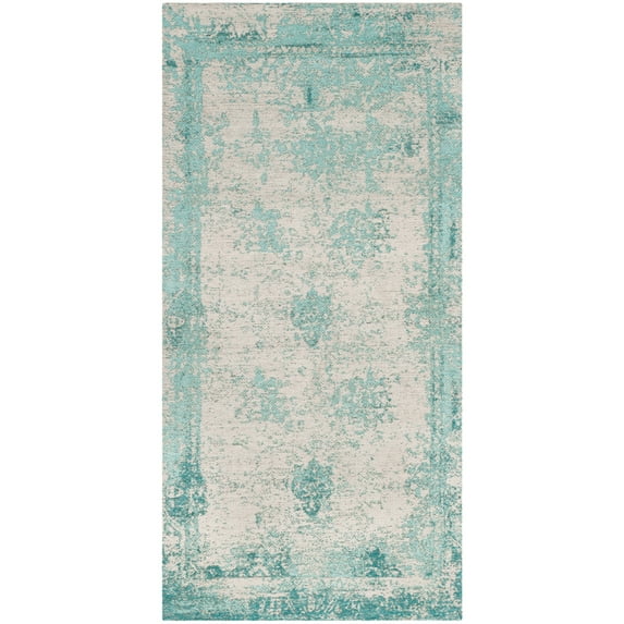 SAFAVIEH Classic Vintage Peter Overdyed Border Cotton Area Rug, Turquoise, 2'4" x 4'8"