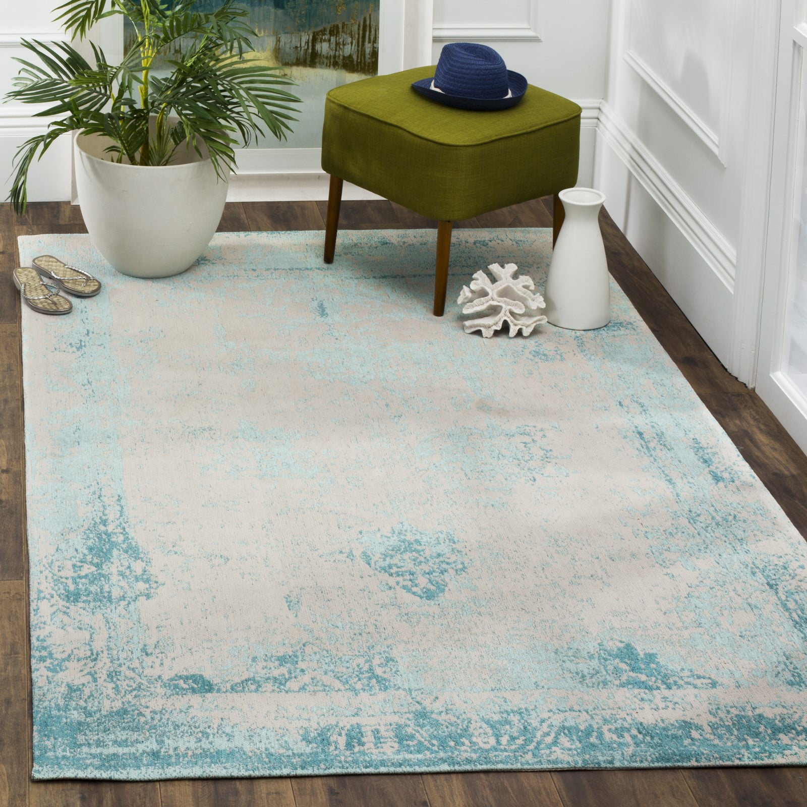 SAFAVIEH Classic Vintage Peter Overdyed Border Cotton Area Rug, Turquoise, 3' x 5'