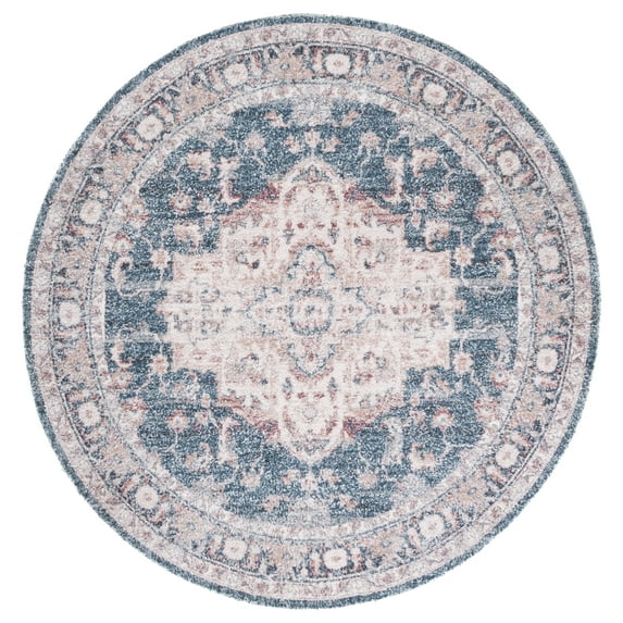 SAFAVIEH Classic Vintage Ramona Medallion Area Rug, Light Blue/Rust, 6' x 6' Round