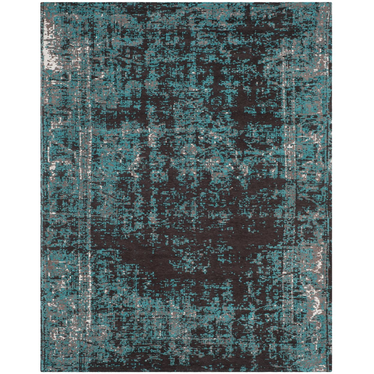 Teal and Brown 9' x 12' Flat Woven Wool Area Rug