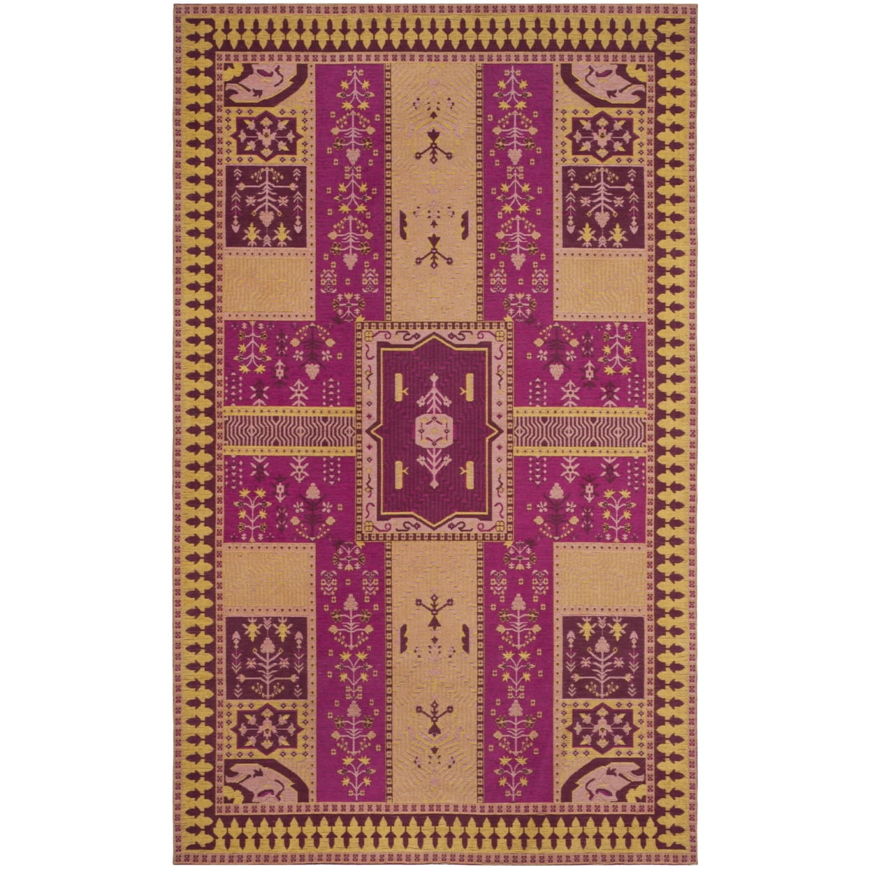 SAFAVIEH Classic Vintage Seanna Geometric Bordered Cotton Area Rug, Fuchsia/Gold, 4' x 6'
