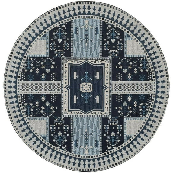 SAFAVIEH Classic Vintage Seanna Geometric Bordered Cotton Area Rug, Navy/Light Blue, 6' x 6' Round