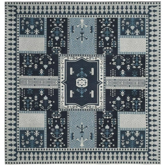 SAFAVIEH Classic Vintage Seanna Geometric Bordered Cotton Area Rug, Navy/Light Blue, 6' x 6' Square