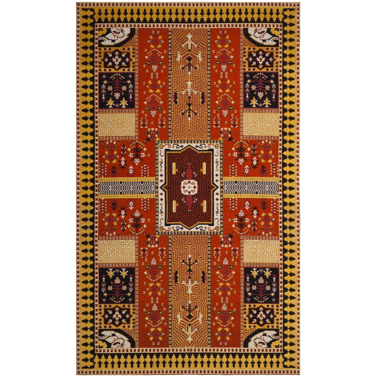 SAFAVIEH Classic Vintage Seanna Geometric Bordered Cotton Area Rug, Orange/Gold, 4' x 6'