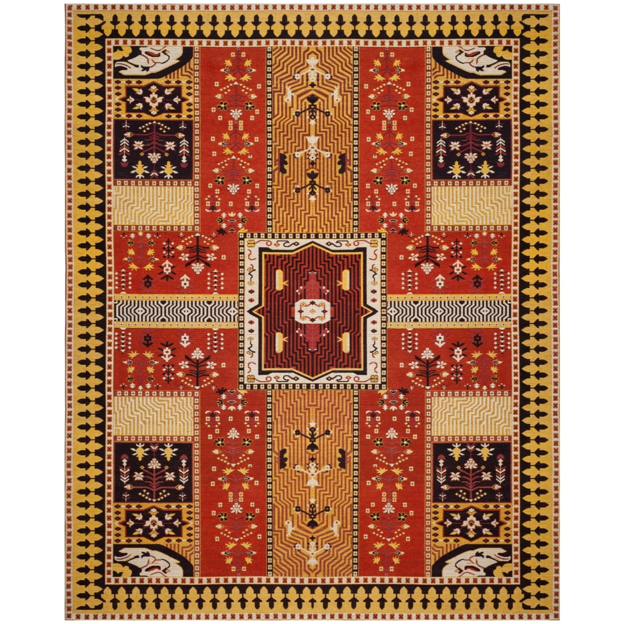 Classic Vintage Orange and Gold 8' x 10' Wool Area Rug