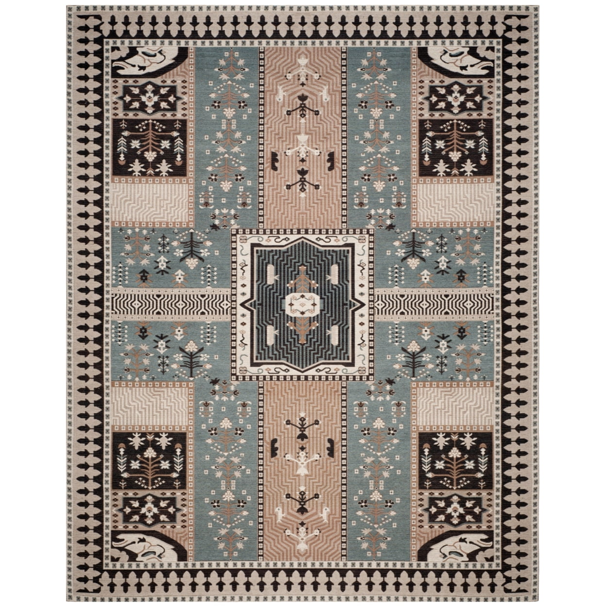 SAFAVIEH Classic Vintage Seanna Geometric Bordered Cotton Area Rug, Slate/Beige, 3' x 5'