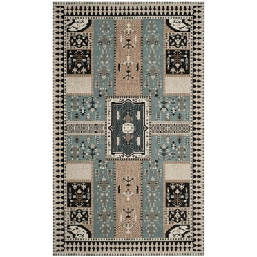 SAFAVIEH Classic Vintage Seanna Geometric Bordered Cotton Area Rug, Slate/Beige, 6'7" x 9'2"