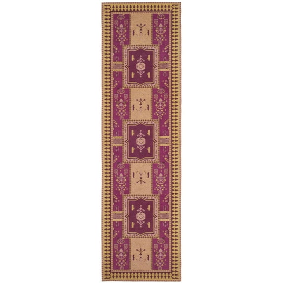 SAFAVIEH Classic Vintage Seanna Geometric Bordered Cotton Runner Rug, Fuchsia/Gold, 2'3" x 8'