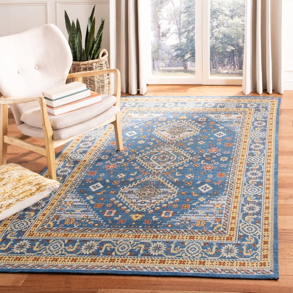SAFAVIEH Classic Vintage Serrena Floral Bordered Polyester Area Rug, Blue/Gold, 6' x 9'