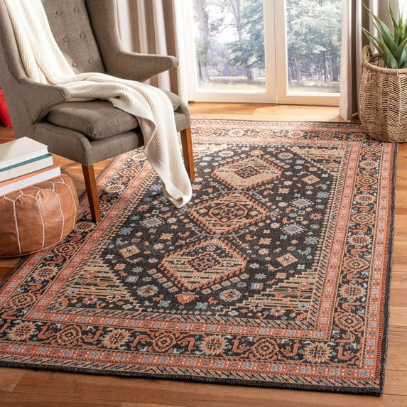 SAFAVIEH Classic Vintage Serrena Oriental Polyester Area Rug, Black/Rust, 4' x 6'