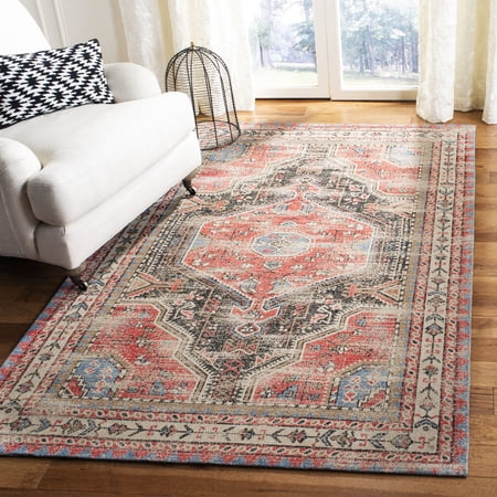 SAFAVIEH Classic Vintage Shavonne Overdyed Polyester Area Rug, Red/Charcoal, 6' x 9'