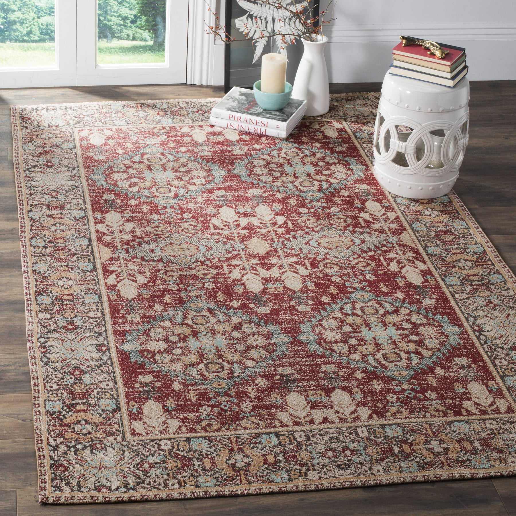 Classic Red and Multi 8' x 10' Wool and Viscose Area Rug