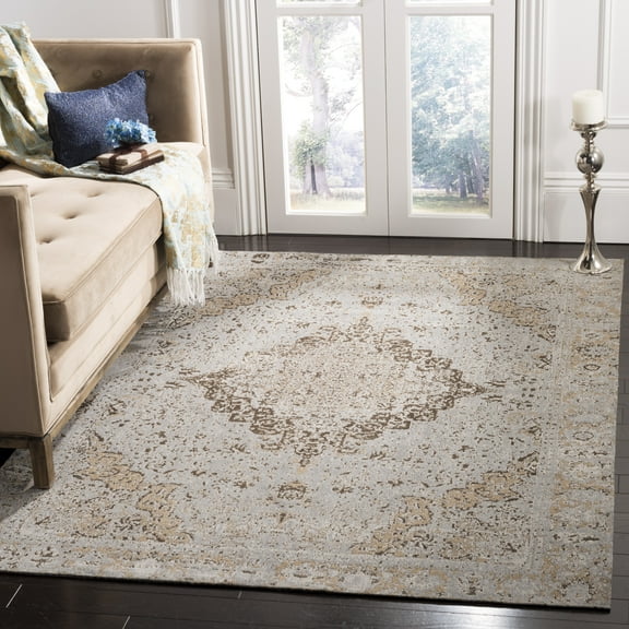 SAFAVIEH Classic Vintage Tris Floral Bordered Polyester Area Rug, Taupe, 4' x 6'