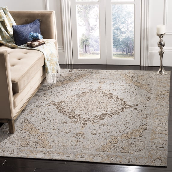 SAFAVIEH Classic Vintage Tris Floral Bordered Polyester Area Rug, Taupe, 5' x 8'