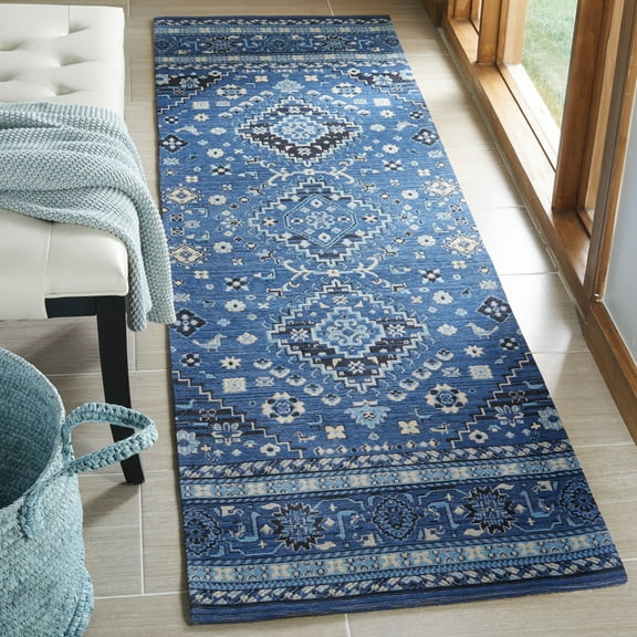 SAFAVIEH Classic Vintage Tristen Geometric Polyester Runner Rug, Blue/Charcoal, 2'3" x 8'