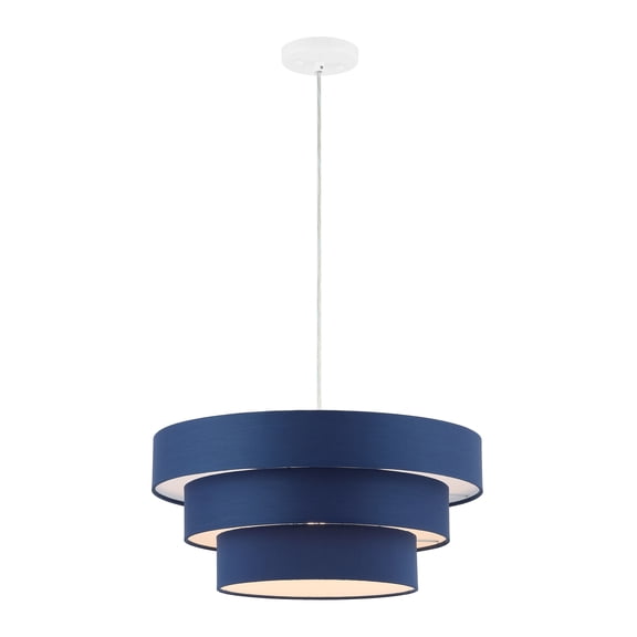 SAFAVIEH Clelia LED Navy Fabric Pendant Light with Navy Linen Shade