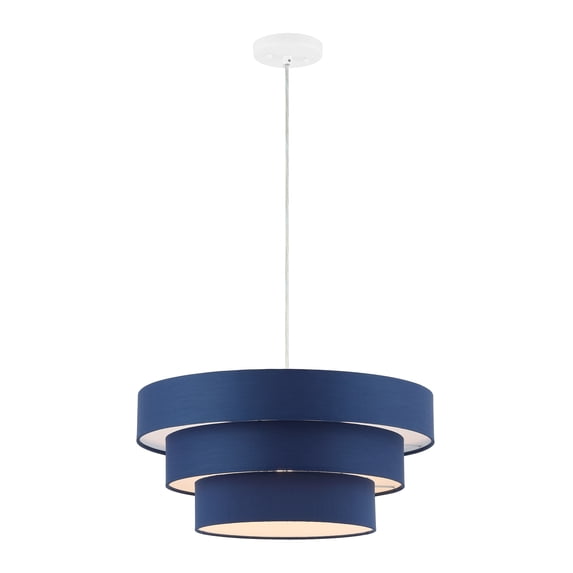 SAFAVIEH Clelia LED Navy Fabric Pendant Light with Navy Linen Shade