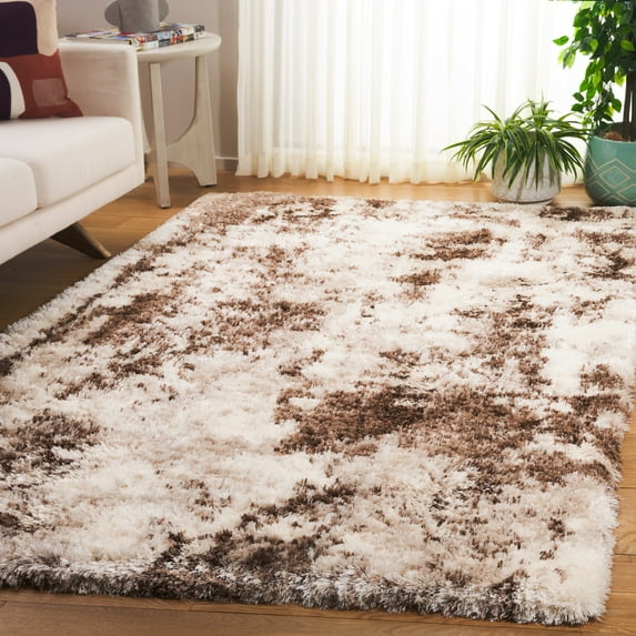 SAFAVIEH Cloud Arlo Abstract Shag Area Rug, Ivory/Brown, 5'3" x 7'7"