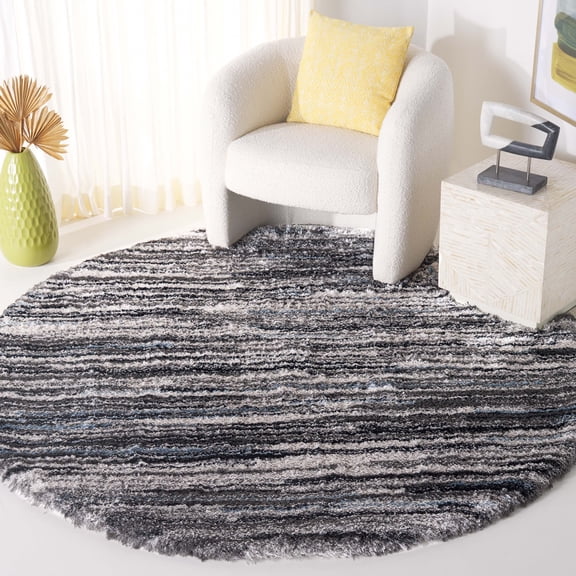 SAFAVIEH Cloud Carson Distressed Polyester Shag Area Rug, Gray/Blue, 6'7" x 6'7" Round