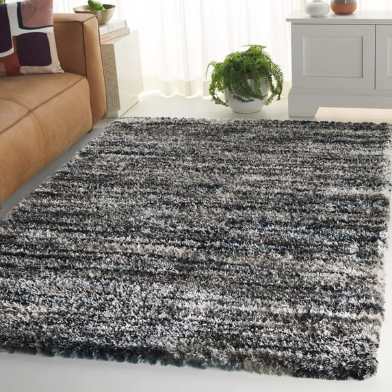 SAFAVIEH Cloud Carson Distressed Polyester Shag Area Rug, Gray/Blue, 6'7" x 6'7" Square