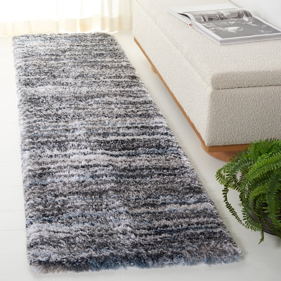 SAFAVIEH Cloud Carson Distressed Polyester Shag Runner Rug, Gray/Blue, 2'3" x 8'