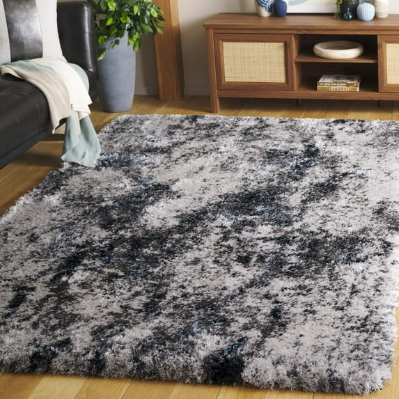 SAFAVIEH Cloud Edvin Distressed Polyester Shag Area Rug, Gray/Blue, 4' x 6'
