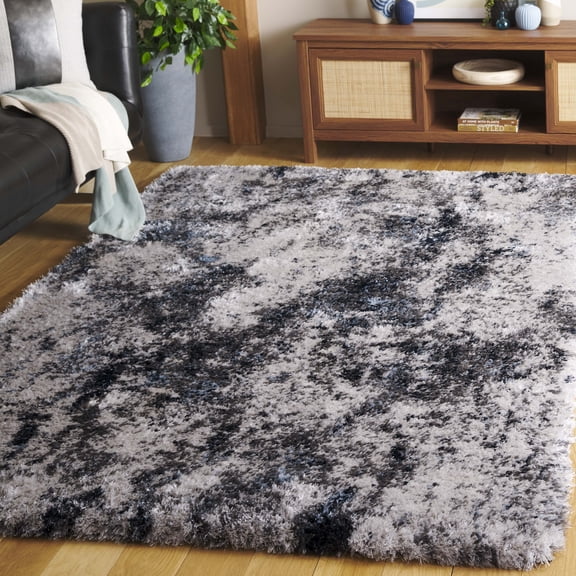 SAFAVIEH Cloud Edvin Distressed Polyester Shag Area Rug, Gray/Blue, 5'3" x 7'7"