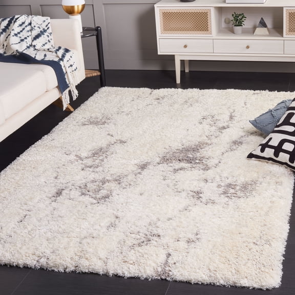 SAFAVIEH Cloud Edvin Distressed Polyester Shag Area Rug, Ivory/Gray, 5'3" x 7'7"