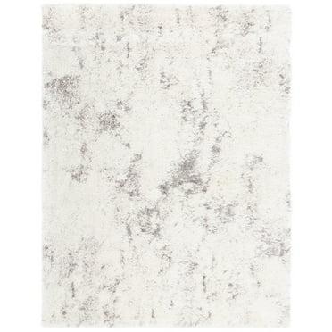 SAFAVIEH Cloud Edvin Distressed Polyester Shag Area Rug, Ivory/Grey, 8' x 10'