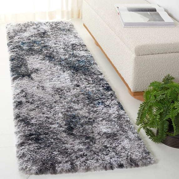 SAFAVIEH Cloud Edvin Distressed Polyester Shag Runner Rug, Gray/Blue, 2'3" x 8'