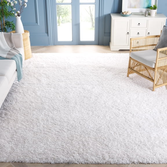 SAFAVIEH Cloud Landen Distressed Polyester Shag Area Rug, White, 8' x 10'