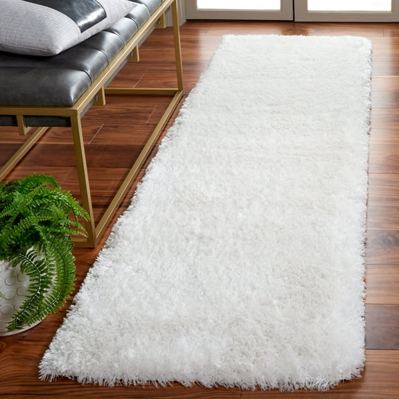 SAFAVIEH Cloud Landen Distressed Polyester Shag Runner Rug, White, 2'3" x 8'
