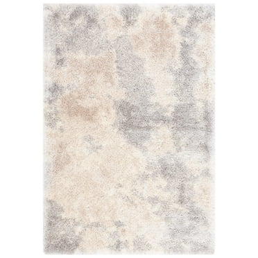 SAFAVIEH Cloud Rachelle Distressed Polyester Shag Area Rug, Ivory/Grey, 4' x 6'
