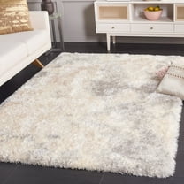 SAFAVIEH Cloud Rachelle Distressed Polyester Shag Area Rug, Ivory/Gray, 5'3" x 7'7"