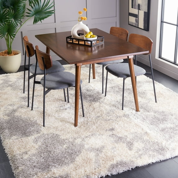 SAFAVIEH Cloud Rachelle Distressed Polyester Shag Area Rug, Ivory/Gray, 6'7" x 6'7" Square