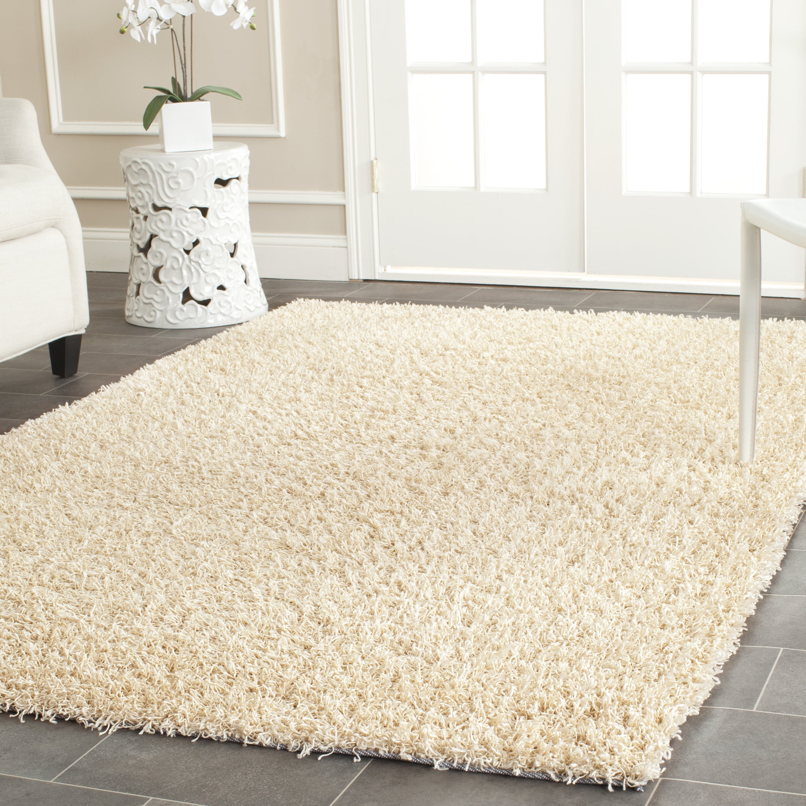 Solid Plush Rug Safavieh Clyde Solid Plush Polyester Shag Area Rug, Cream, 5' x 8 ...